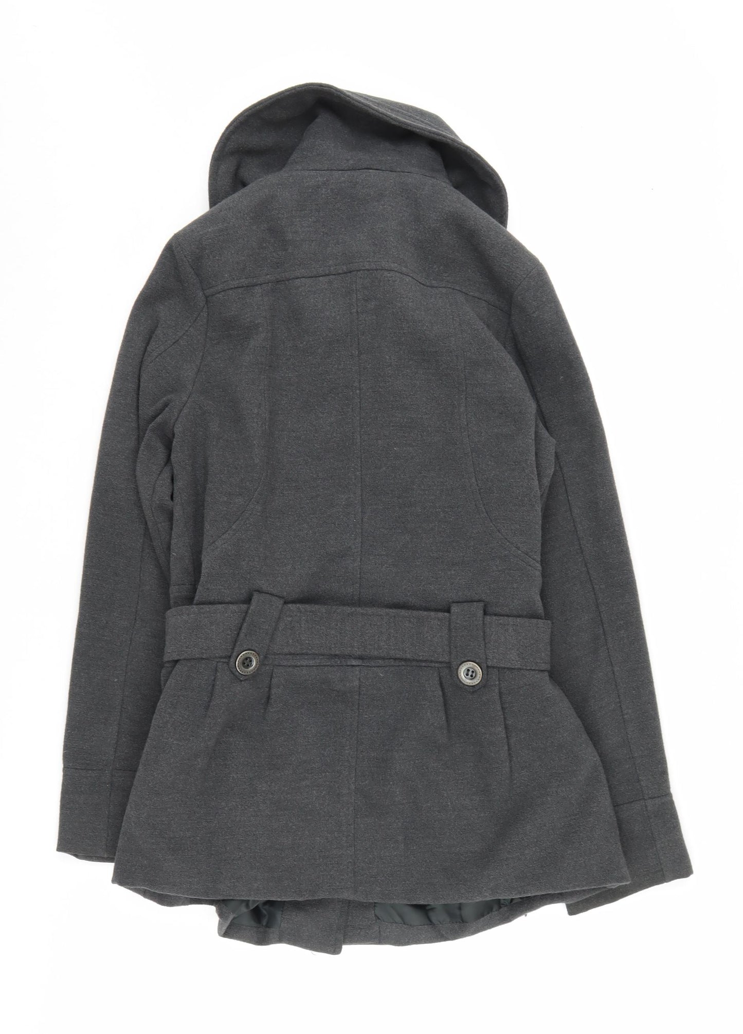 Evie Women's Grey Pea Coat - Size 10, Belted, Buttoned
