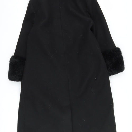 River Island Women's Black Pea Coat Size 8 Fur Trim
