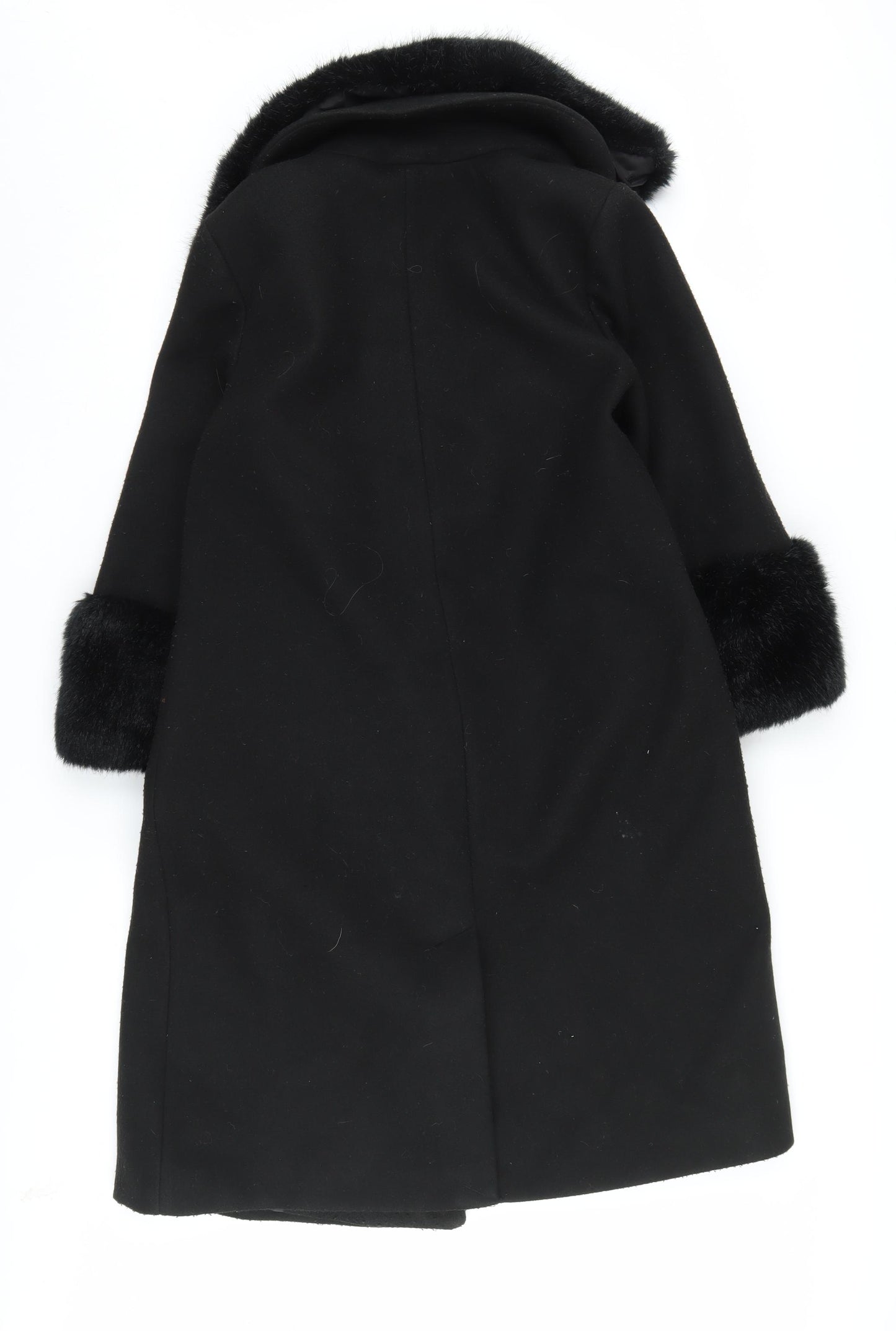 River Island Women's Black Pea Coat Size 8 Fur Trim