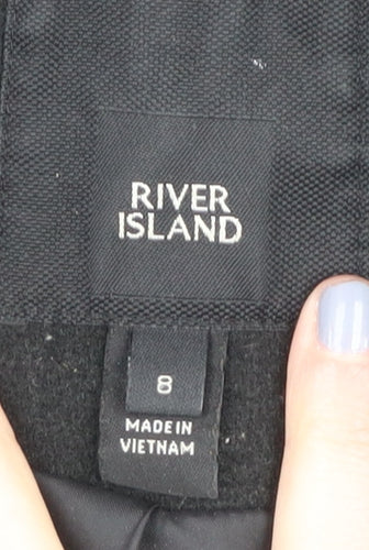 River Island Women's Black Pea Coat Size 8 Fur Trim