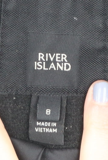 River Island Women's Black Pea Coat Size 8 Fur Trim