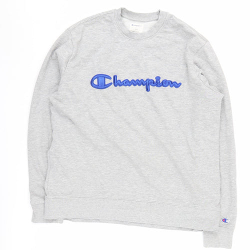 Champion Mens Grey Pullover Sweatshirt L Logo Graphic