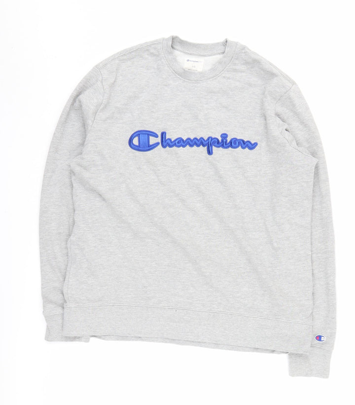 Champion Mens Grey Pullover Sweatshirt L Logo Graphic