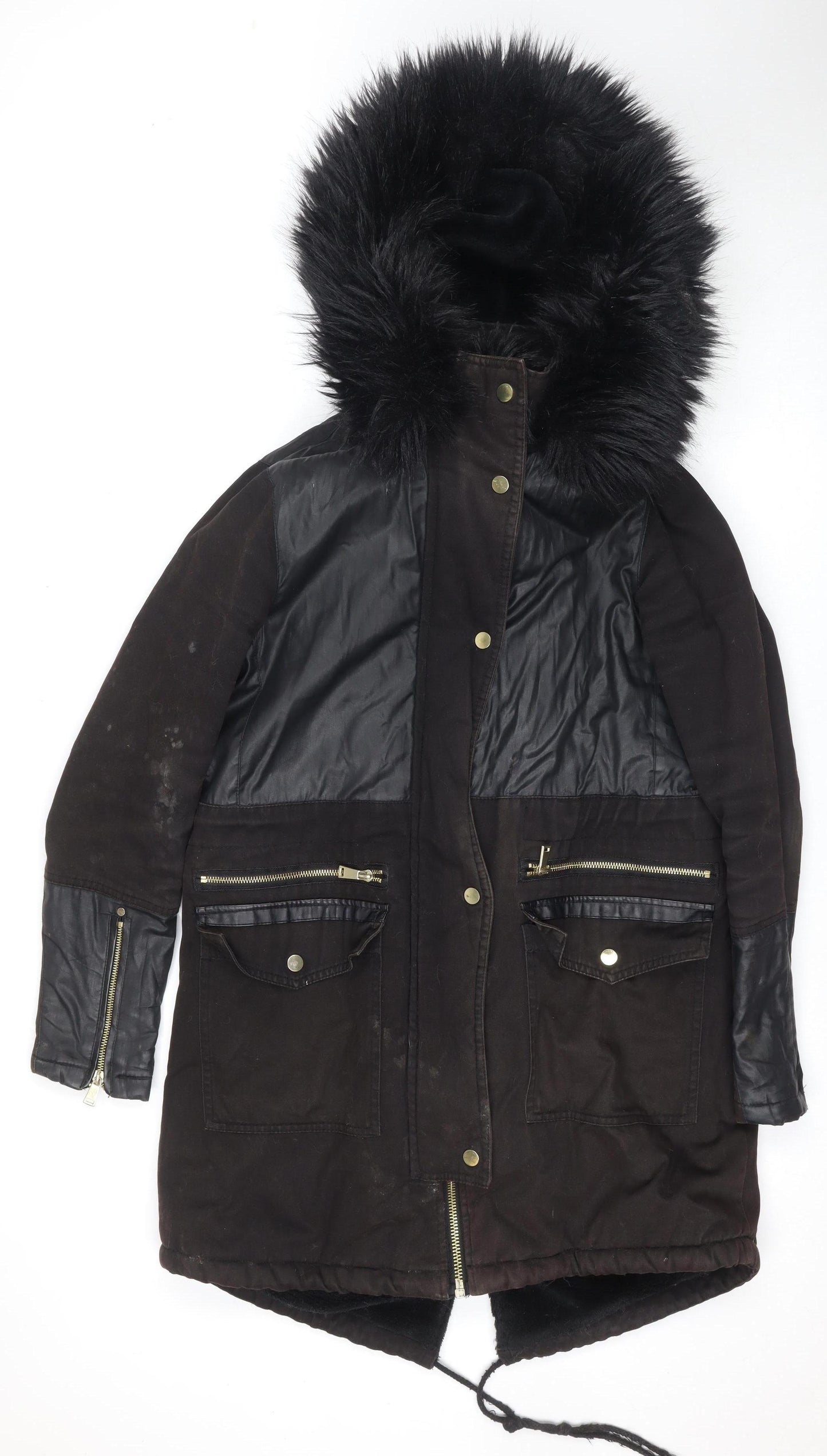 River Island Women's Black Hooded Bomber Jacket Size 10