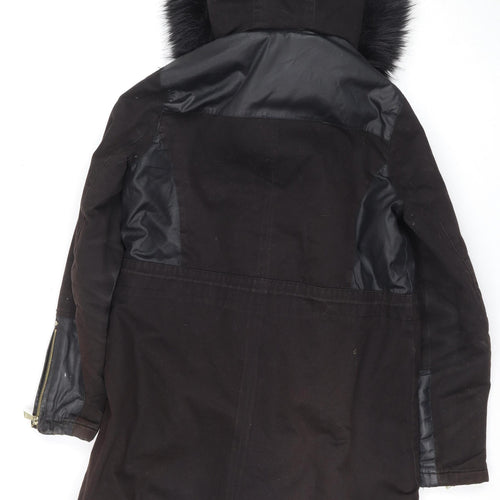 River Island Women's Black Hooded Bomber Jacket Size 10