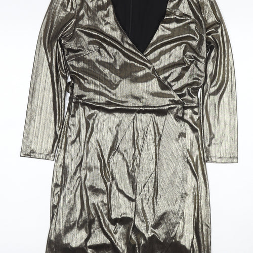 New Look Gold Wrap Dress, Women, Size 10, Party Perfect