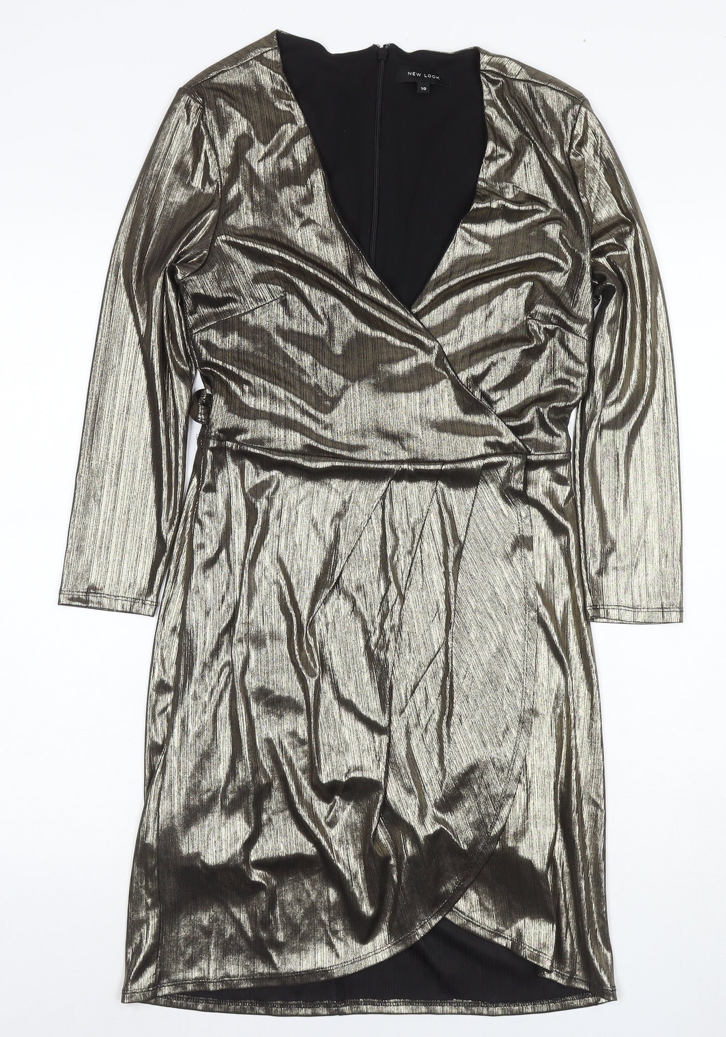 New Look Gold Wrap Dress, Women, Size 10, Party Perfect