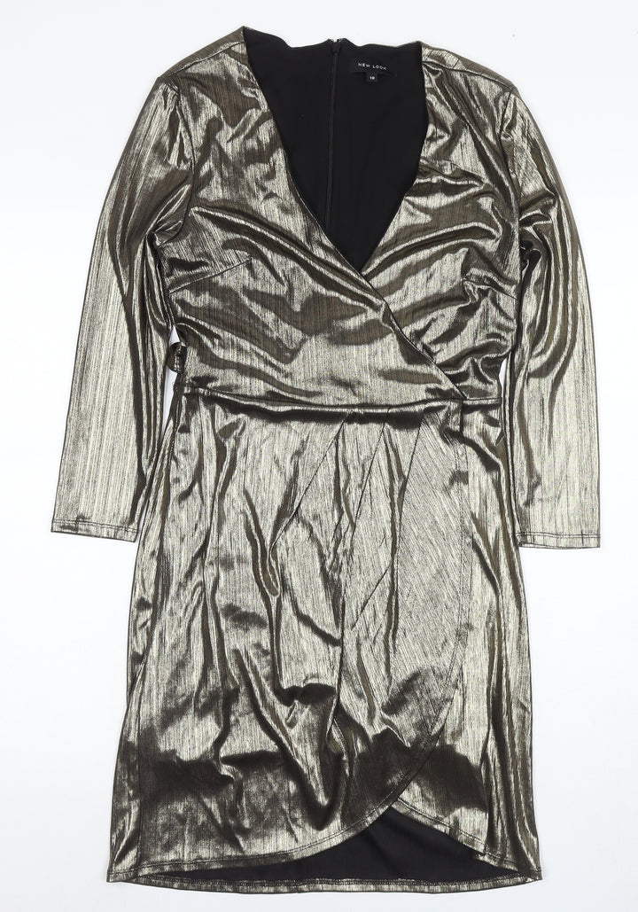 New Look Gold Wrap Dress, Women, Size 10, Party Perfect