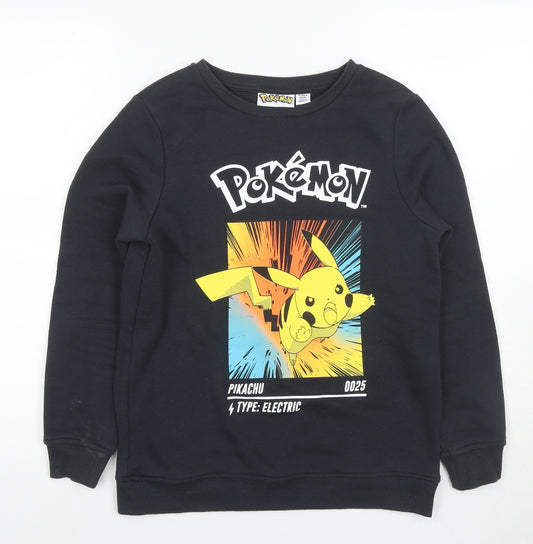 Front view of Pokémon boys’ black pikachu sweatshirt 11-12 years