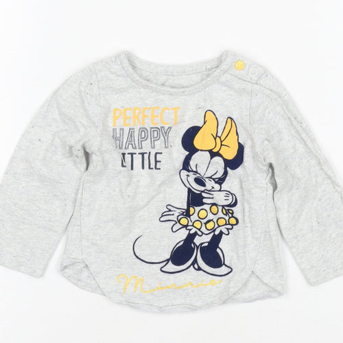 Disney Girls Grey Long Sleeve T-Shirt, 6-9 Months, Cartoon Theme