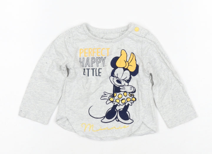 Disney Girls Grey Long Sleeve T-Shirt, 6-9 Months, Cartoon Theme