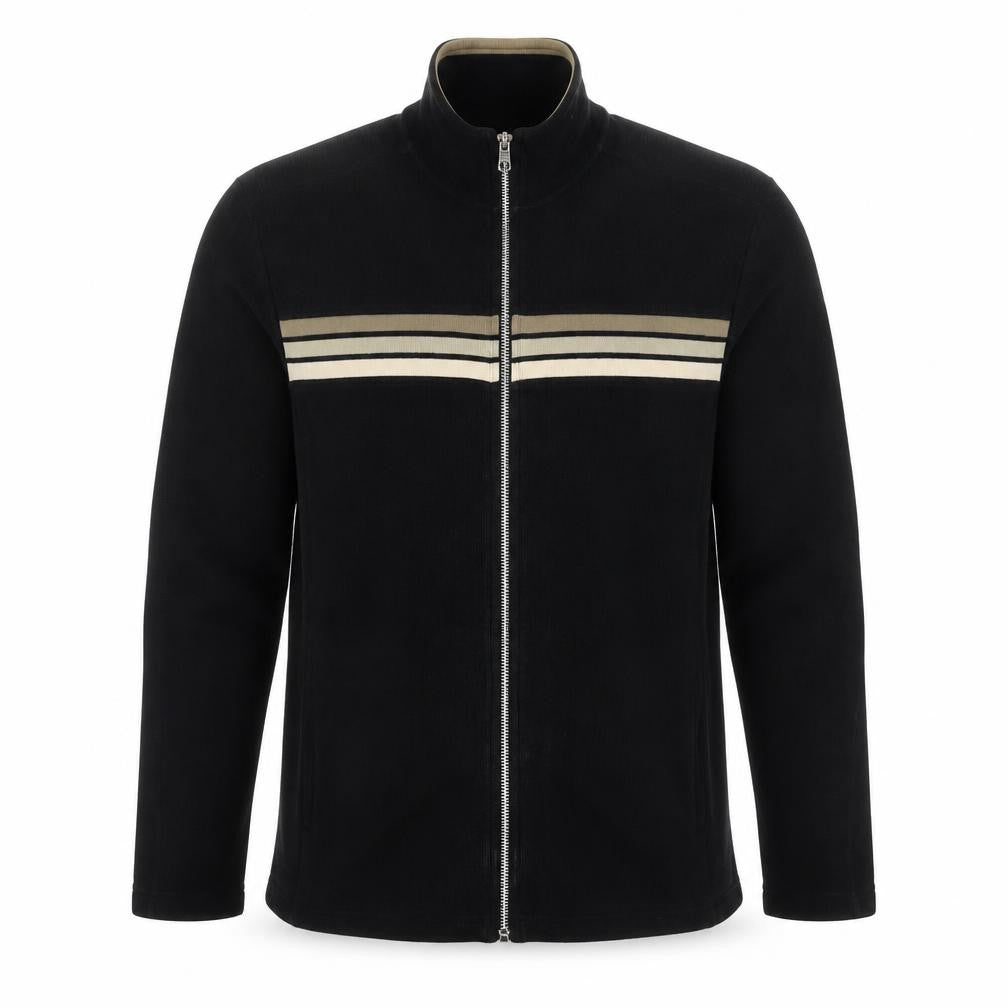 Front view of Next Men's Black Varsity Jacket, size M, Cotton Full Zip