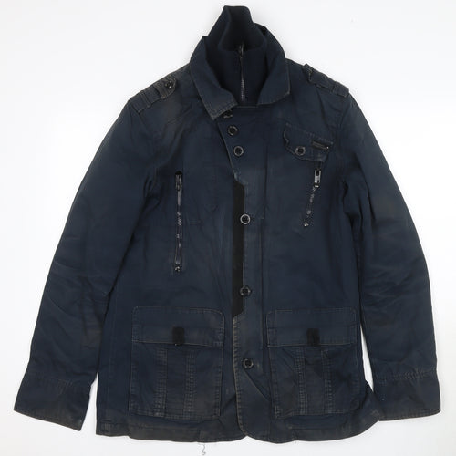 Vintage Men's Blue Military Jacket - M - Zip & Button