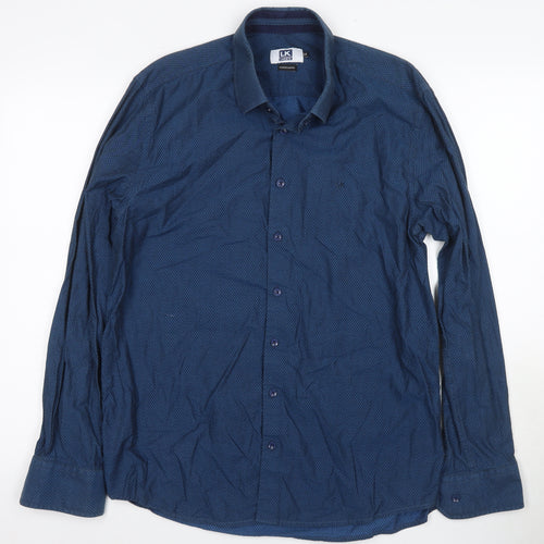 Lakiste Men's Blue Geometric Long Sleeve Dress Shirt