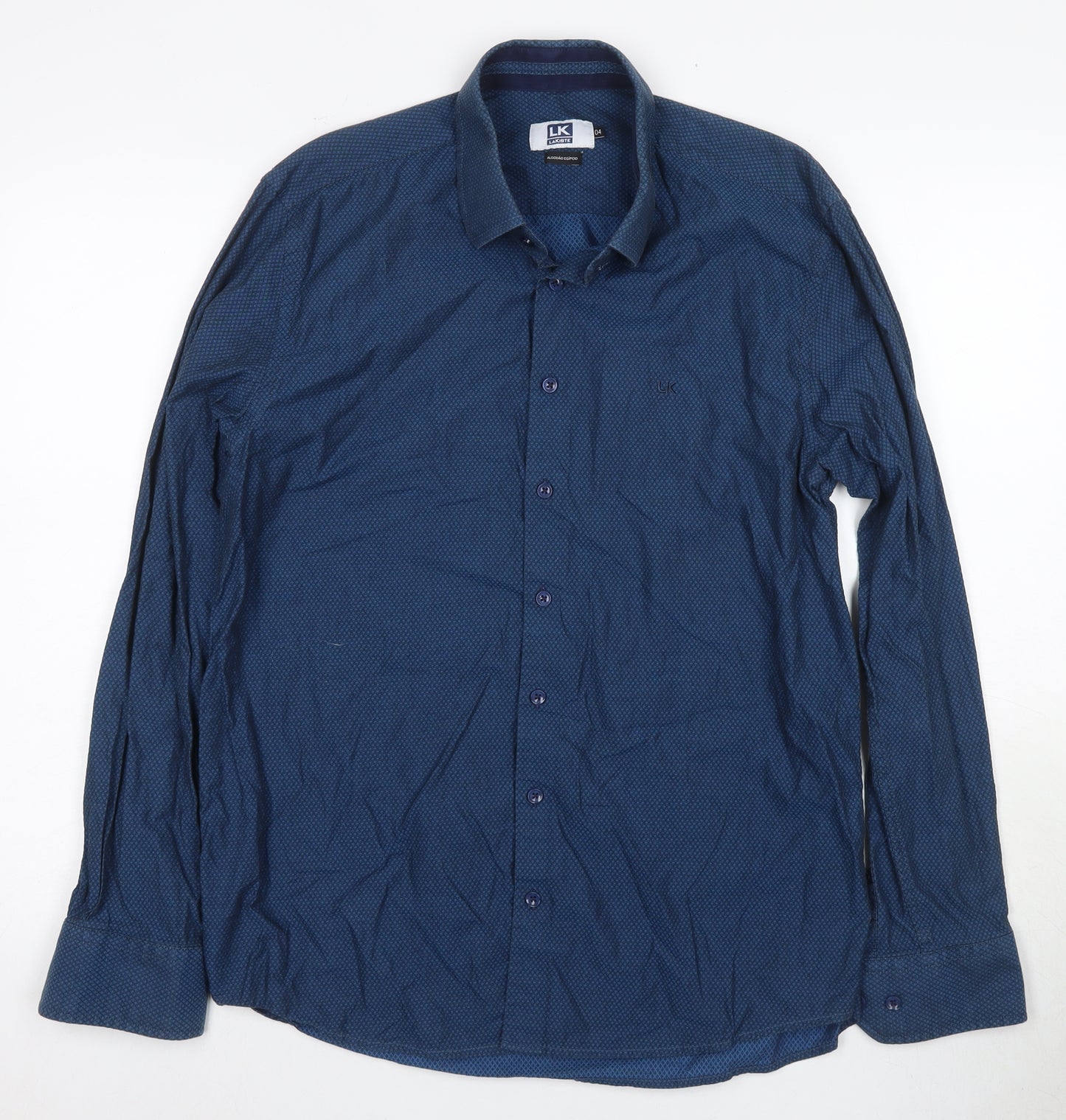 Lakiste Men's Blue Geometric Long Sleeve Dress Shirt