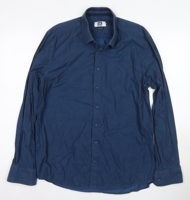Lakiste Men's Blue Geometric Long Sleeve Dress Shirt