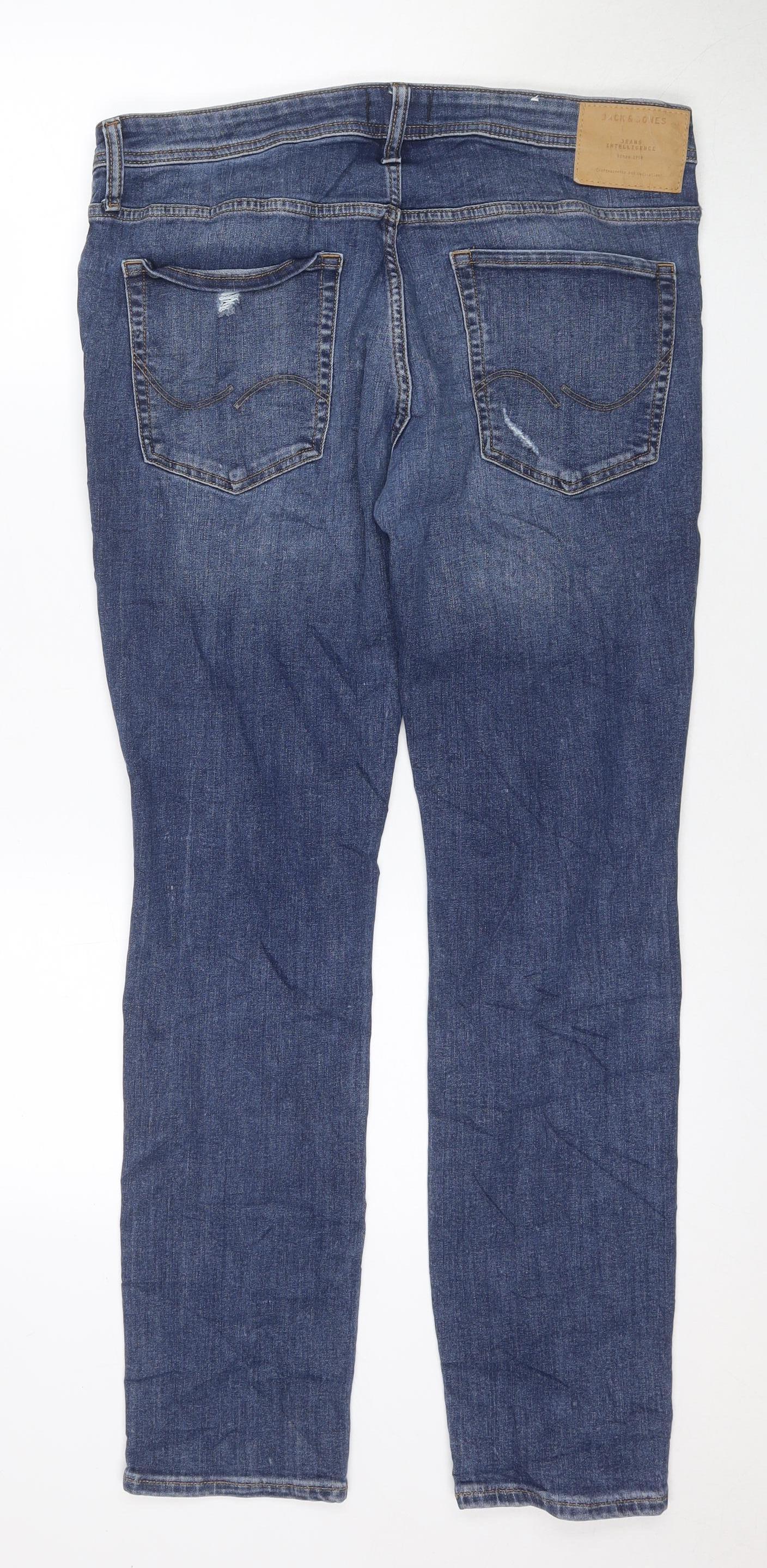 Jack & Jones Men's Blue Straight Jeans, Size 36, Distressed