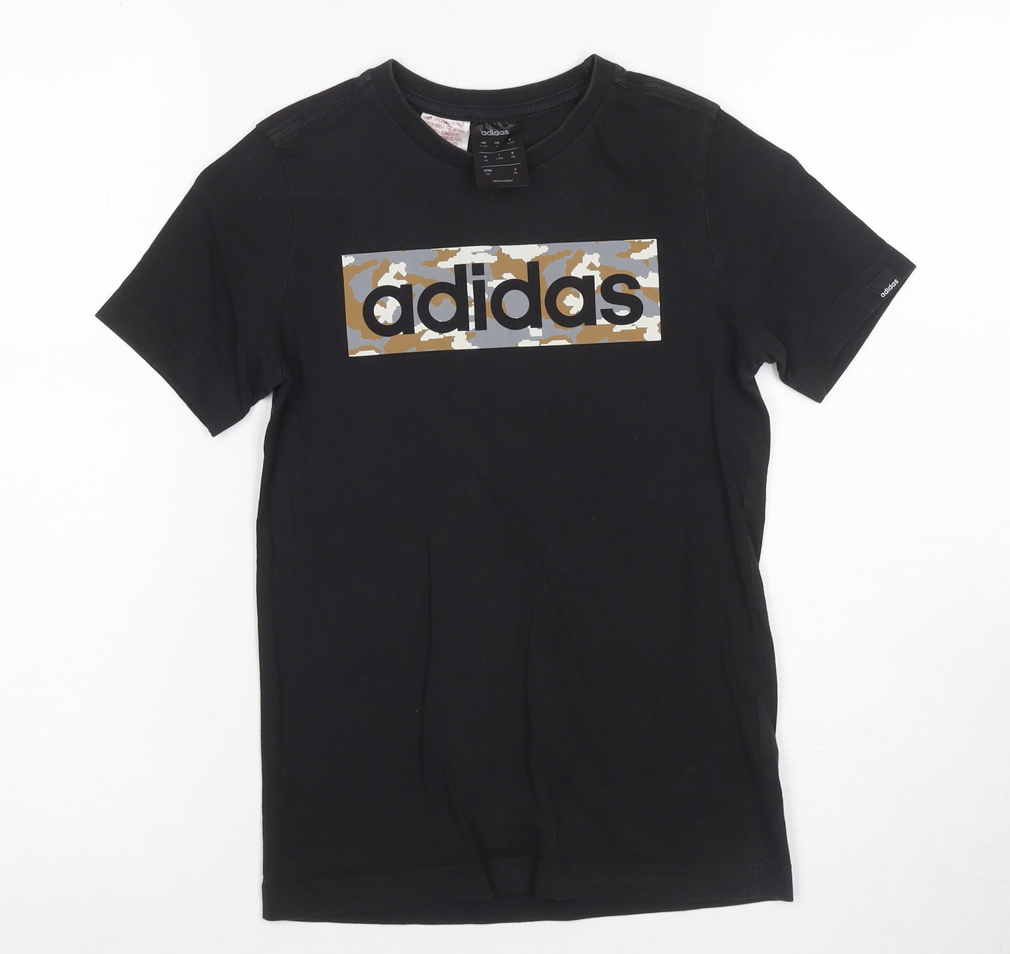 Adidas Boys Black T-Shirt, Logo Graphic, Size 9-10 Years