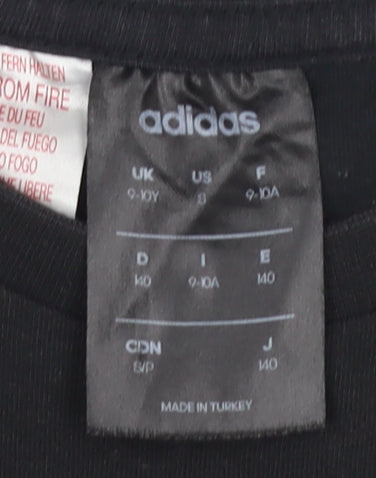 Adidas Boys Black T-Shirt, Logo Graphic, Size 9-10 Years