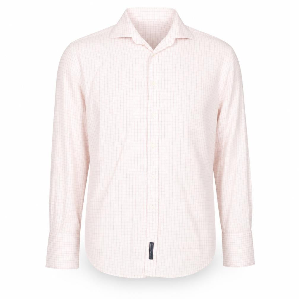 Front view of Daniel Hechter Men's Pink Check Cotton Dress Shirt M