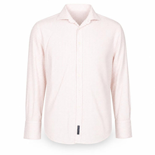 Front view of Daniel Hechter Men's Pink Check Cotton Dress Shirt M