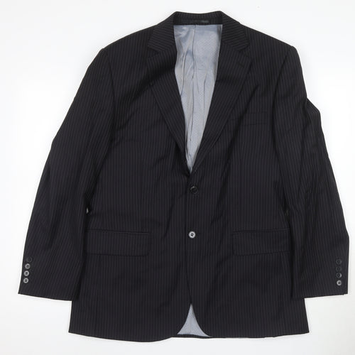 Stvdio Men's Black Pinstripe Blazer, Size 40R, Wool, Excellent