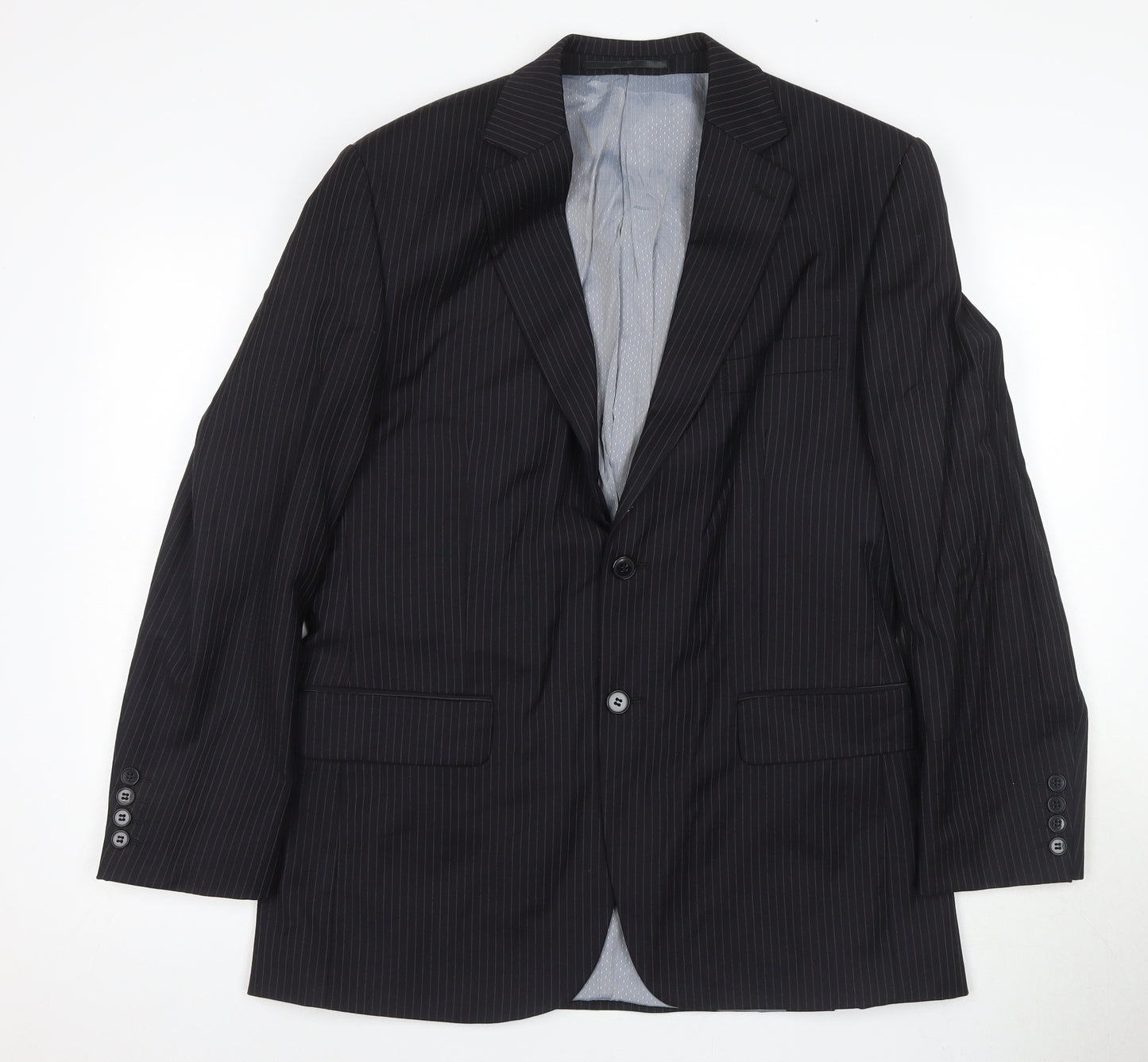 Stvdio Men's Black Pinstripe Blazer, Size 40R, Wool, Excellent