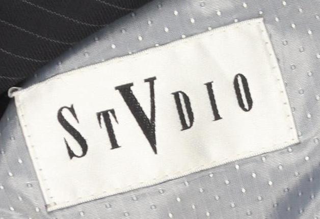 Stvdio Men's Black Pinstripe Blazer, Size 40R, Wool, Excellent