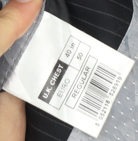 Stvdio Men's Black Pinstripe Blazer, Size 40R, Wool, Excellent