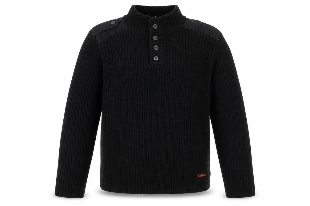 Front view of Airwalk Men's Large Black Henley Jumper High Neck