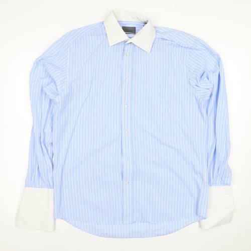 Dehavilland Men's Blue Striped Dress Shirt, Size 41