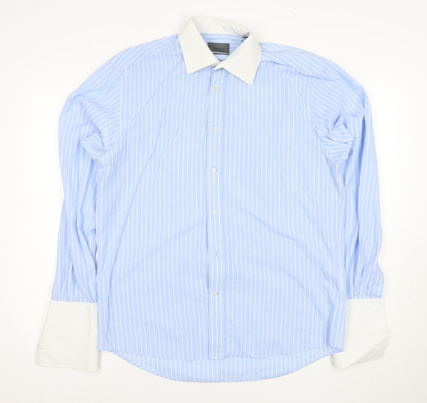 Dehavilland Men's Blue Striped Dress Shirt, Size 41