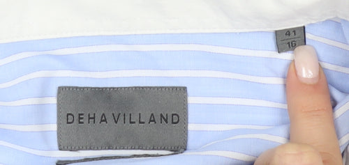 Dehavilland Men's Blue Striped Dress Shirt, Size 41
