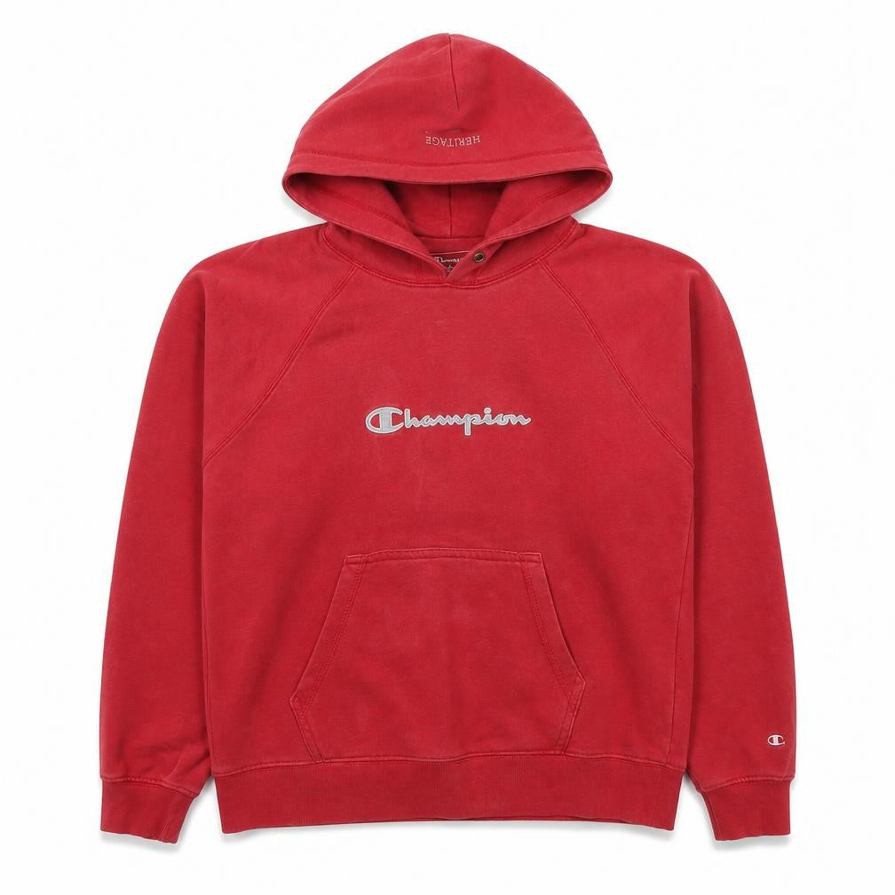 Front view of Champion unisex red small pullover hoodie