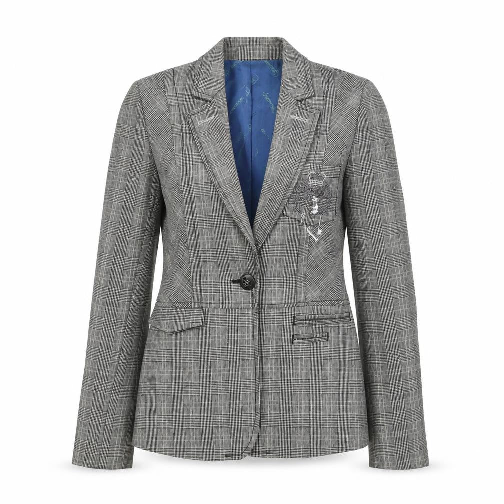 Front view of Firetrap Women's Grey Plaid Blazer S