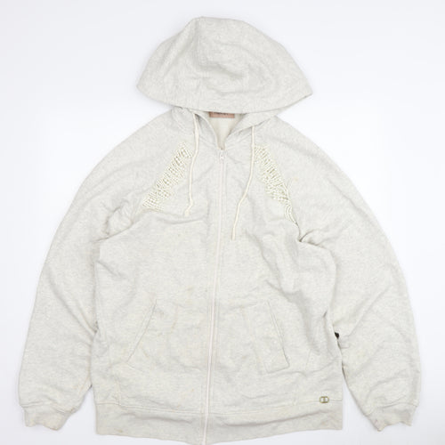 Twinset Women's Ivory Full Zip Hoodie, Size S, Crochet Detail