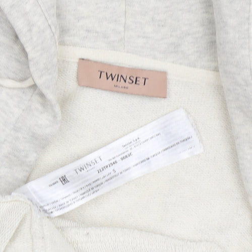 Twinset Women's Ivory Full Zip Hoodie, Size S, Crochet Detail