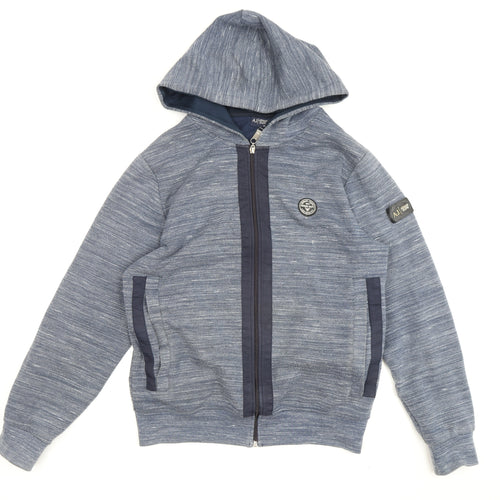 Armani Jeans Men's Blue Full Zip Hoodie, Size M, Logo Accent