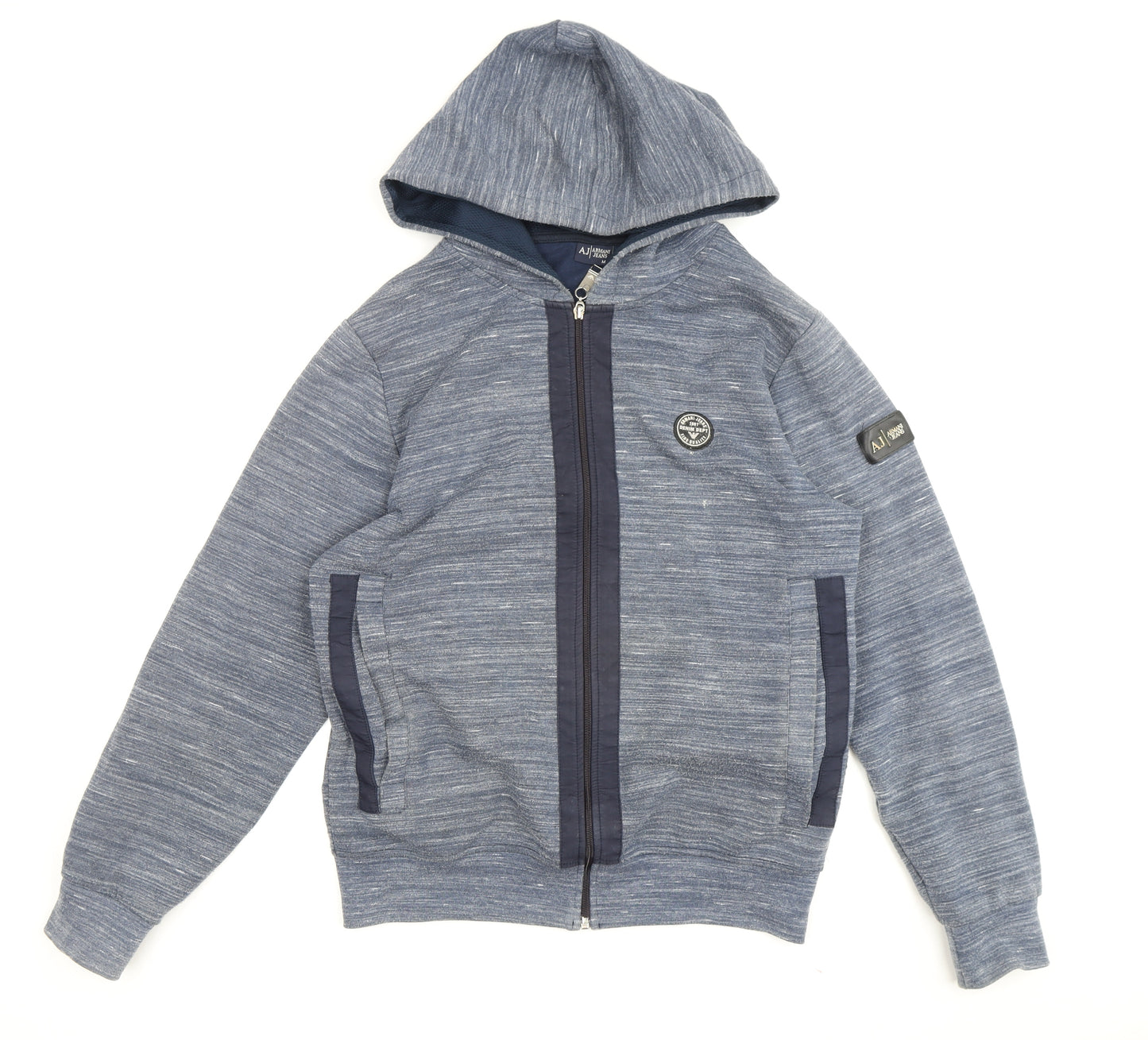 Armani Jeans Men's Blue Full Zip Hoodie, Size M, Logo Accent