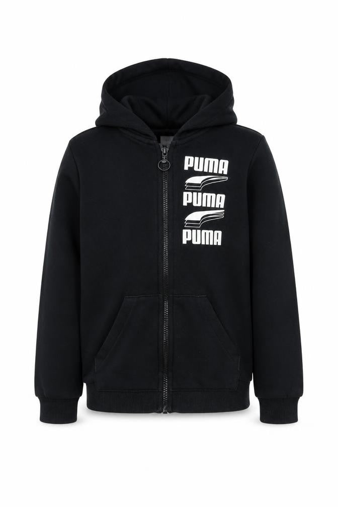 Front view of Puma boys’ black hoodie full zip 8-9 years