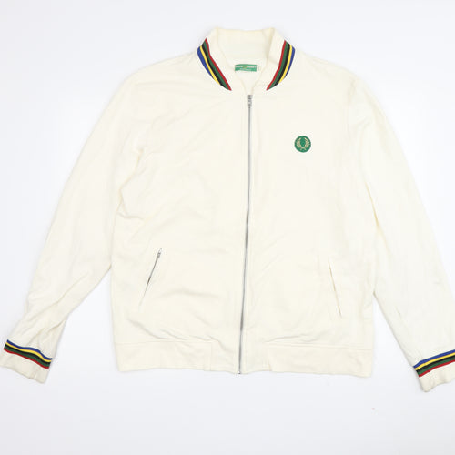 Fred Perry Men's Ivory Varsity Jacket, Size L Regular, Cotton