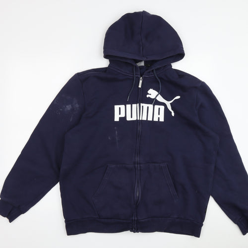 Puma Men's Blue Full Zip Hoodie L Logo Pockets