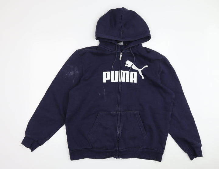 Puma Men's Blue Full Zip Hoodie L Logo Pockets
