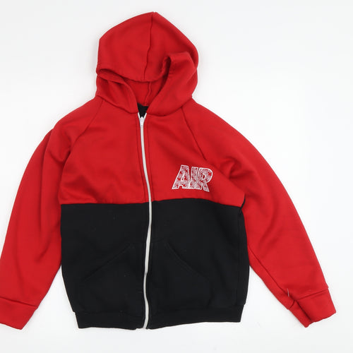 Boys Red & Black Full Zip Hoodie with Logo, Size 11-12