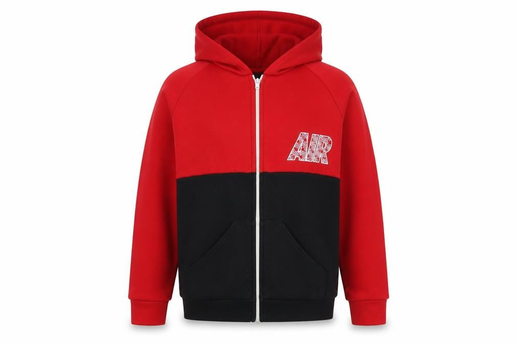 Boys Red & Black Full Zip Hoodie with Logo, Size 11-12