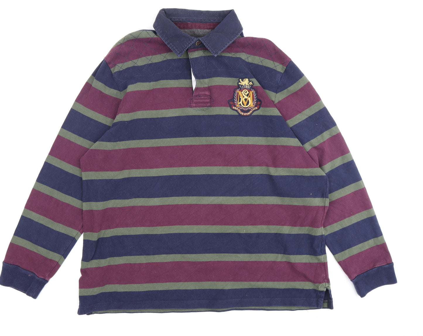 Marks and Spencer Men's Multicoloured Striped Polo, XL
