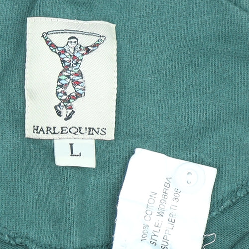 Harlequins Men's Green Long Sleeve Polo L