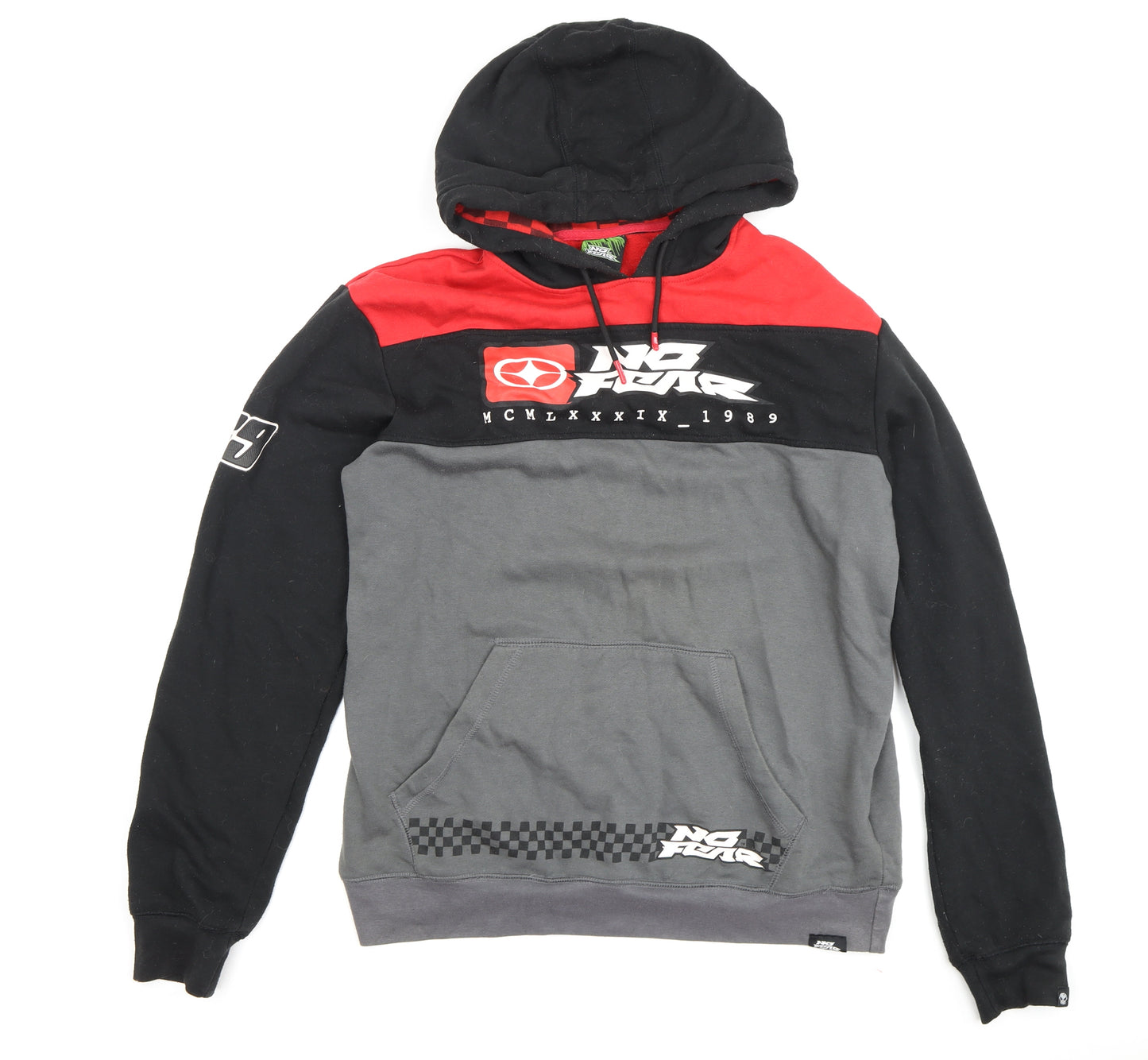 No Fear Men's Black and Red Graphic Hoodie L