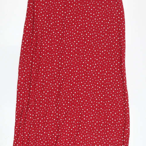 Next Women's Red Polka Dot A-Line Midi Skirt, Size 10