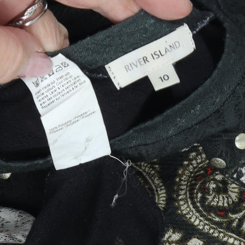 River Island Women Black Paisley Shift Dress Size 10